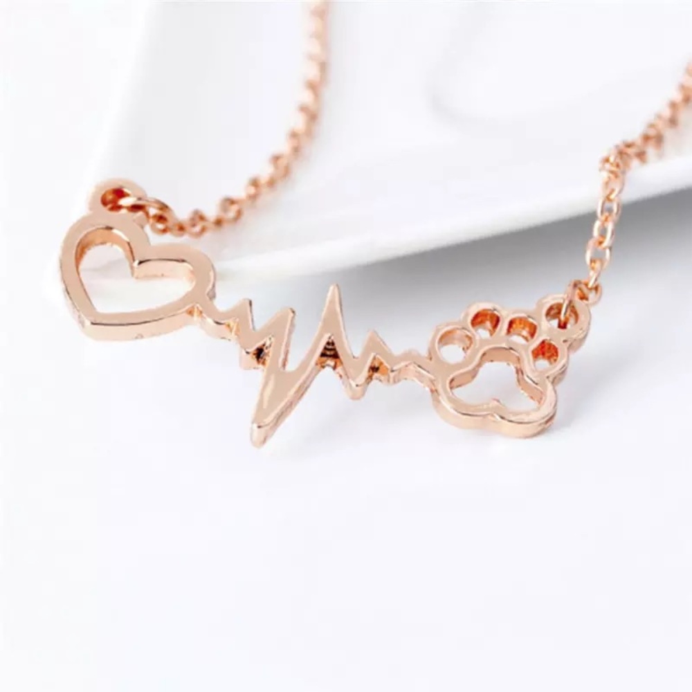 Animal Paw Print Heartbeat Necklace - Picture 4 of 7